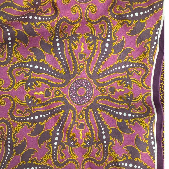 Vintage 100% silk dragon print scarf handmade rolled edge extra long XL 25x78" - Picture 2 of 10